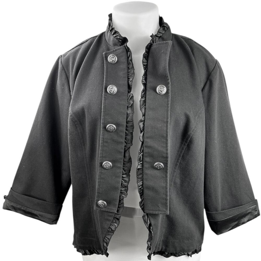 Maurices Women's Black Long Sleeve Ruffle Buttons Military Blazer Coat Jacket 3